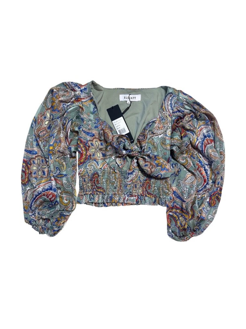 Elliat Womens Multi-Color Paisley Print Long Sleeve Blouson Top Size S
